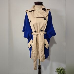 Color & Treasure Blue and Tan Women's Cape Coat. Sise 4